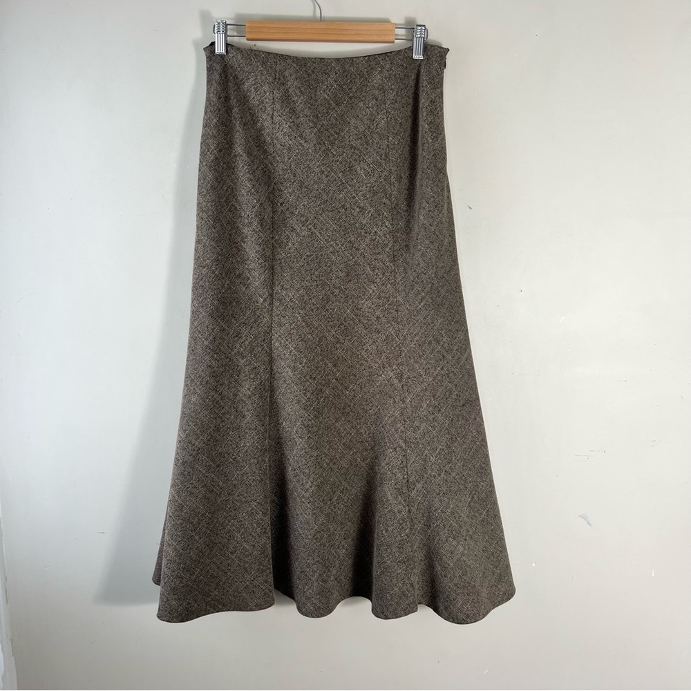 Planet By Lauren G Brown Women's Midi Tulip Hem Skirt Size 12 Career Neutral